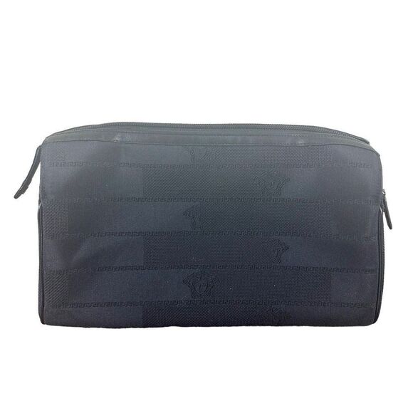 VERSACE Grecca Medusa Head Cosmetic Pouch Bag  Black Canvas - Picture 1 of 16